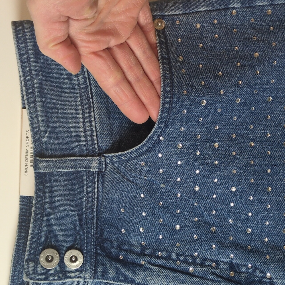 INC International Concepts Rhinestone High Rise Denim 5 Inch Shorts Women's 12 - Picture 8 of 16